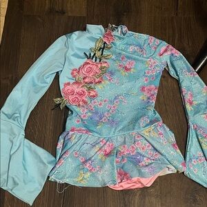 Floral Blue Long Sleeve Leotard and tutu girls medium